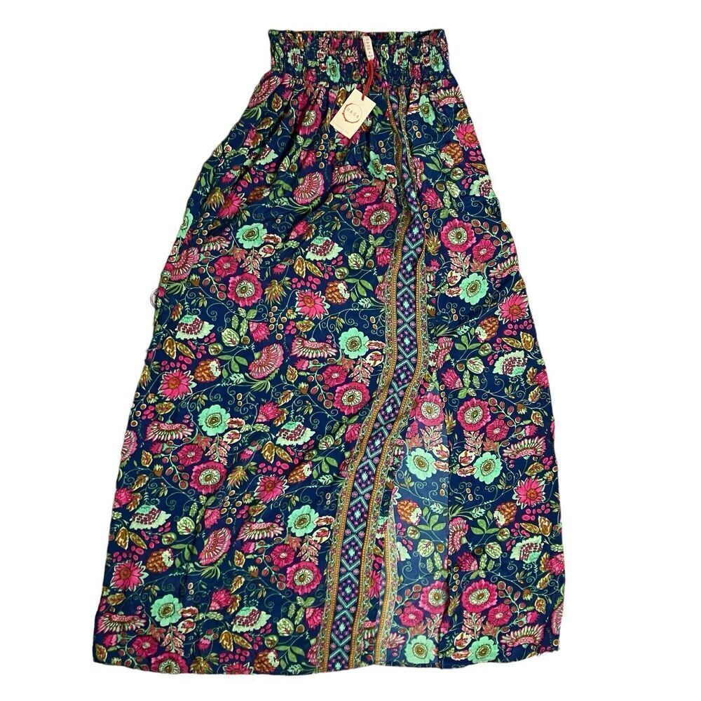 RAGA Skirt Womens S Blue Floral Cheyenne‎ Slit Lightweight Pink Boho Anthro